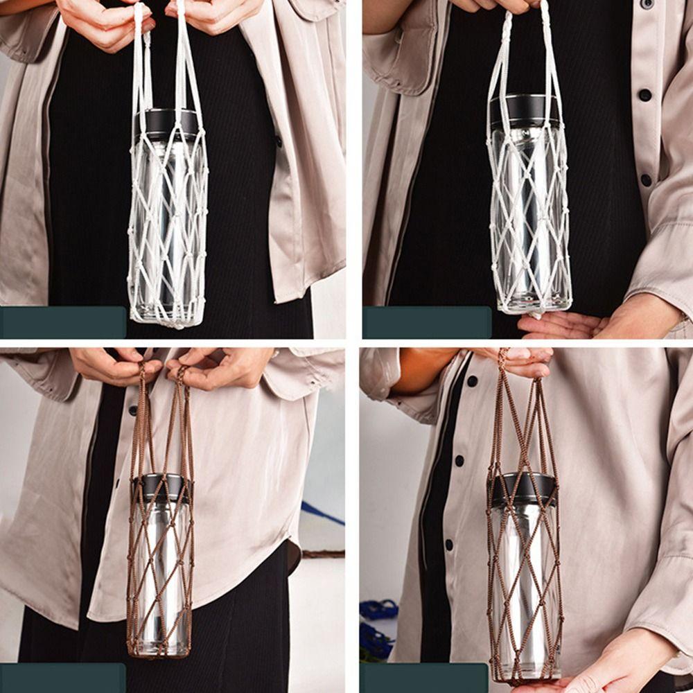 Useful Hand Woven Water Cup Mesh Bag Manual Nylon Material Cup Sleeve Weave Cotton Rope Cup Accessories Water Cup Cover
