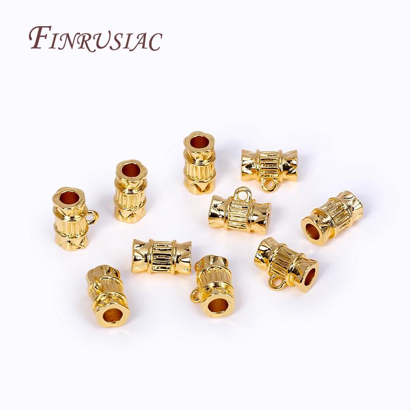 18K Gold Plated Bamboo Tube Shape Spacer Beads Pendant Charms Bail Brass Metal Bail Beads Connector DIY Jewelry Making Supplies