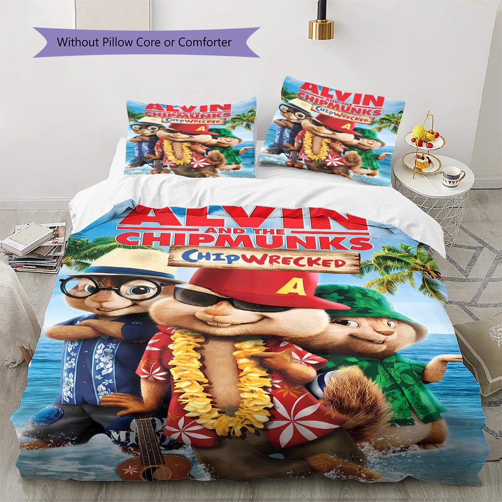 Alvin & The Chipmunks Pattern Bedding,Quilt Set Quilt Cover Pillowcase Home Birthday Gift (1 * duvet cover + 2 * pillowcase, without core)