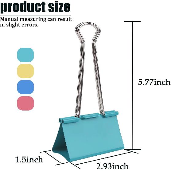 Mega-Sized 3-Inch Premium Colored Binder Clips - 8-Pack Featuring 4 Distinct Colors, 2 Extra Large Clips Each