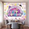 1 piece of vibrant and cute cat-themed birthday party backdrop and banner - 2D flat polyester fabric for photography decoration