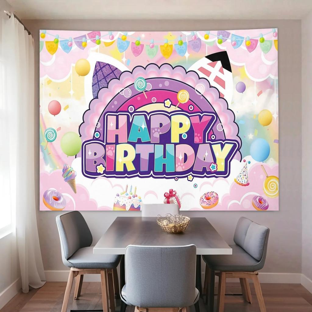 1 piece of vibrant and cute cat-themed birthday party backdrop and banner - 2D flat polyester fabric for photography decoration