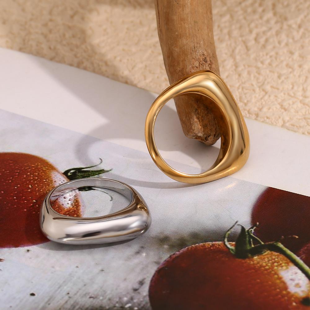 MamacitaSlay Classic 316L Stainless Steel Flat Stick Ring Waterproof 18K Gold Plated Jewelry 2026 Creative Women's Elegant Gift