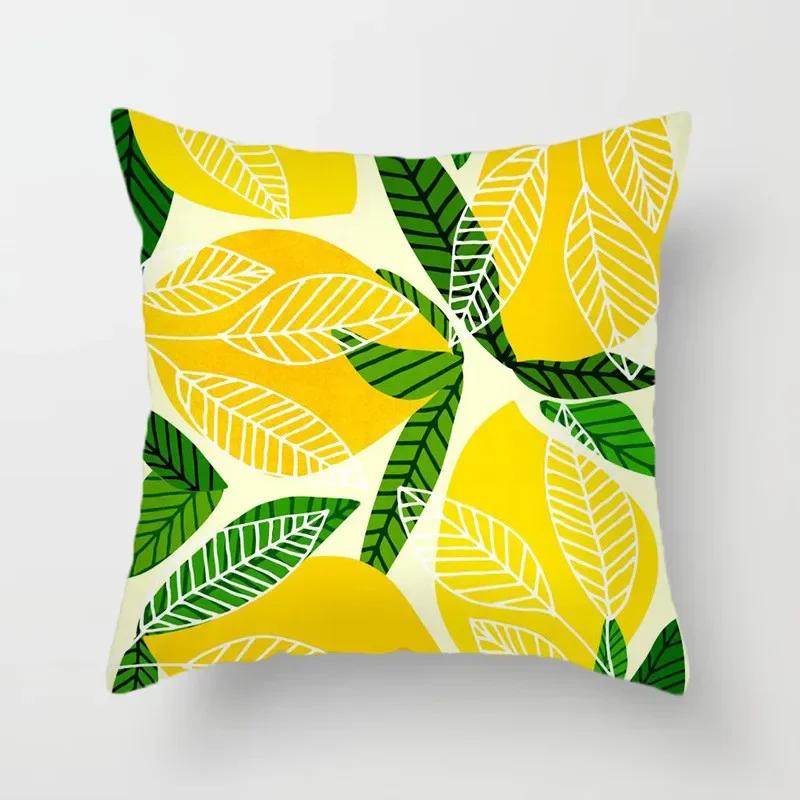 

Чехлы для подушек с лимонным узором, желтые фрукты, листья, растения, диван, наволочка, украшение для подушки из полиэстера 66x66cm