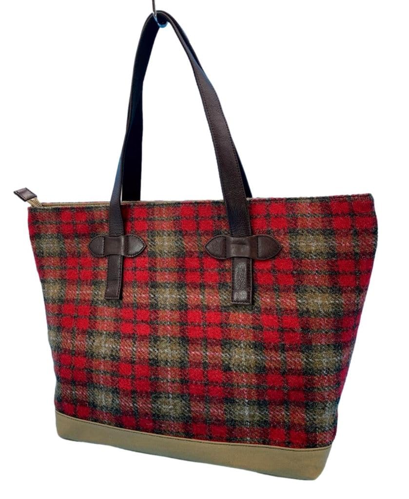 [Natur und Entwicklung] Harris Tweed und Paraffin-Canvas-Tragetasche mit Lederaccessoire und Reißverschluss oben (WG2422-RDC)