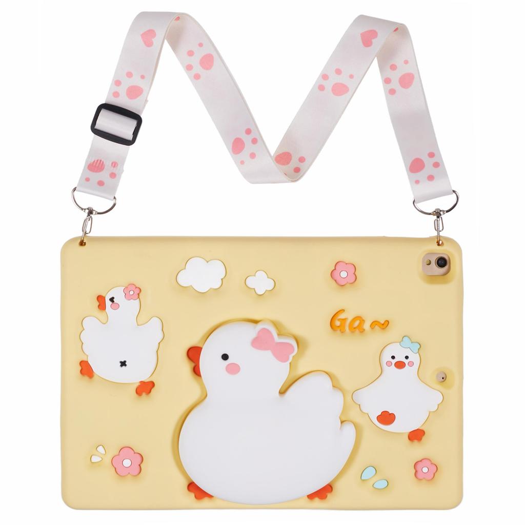 For iPad 10.2 (2021)/(2020)/(2019)/Air 10.5 inch (2019)/Pro 10.5-inch (2017) Silicone Tablet Case 3D Duck Pattern Protective Cover with Shoulder Strap