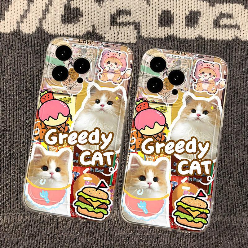 Hamburger Cat Is Suitable for iPhone17promax Mobile Phone Case Apple 15 Transparent 16/14 Fine Hole 13 Anti-drop.
