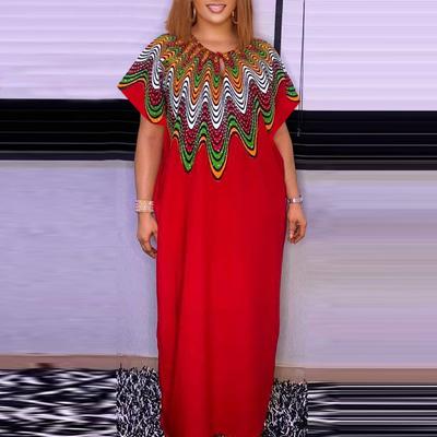 Damen Große Größe Rundhalsausschnitt Drop Schulter Kurzarm Bedrucktes Lockeres Kleid