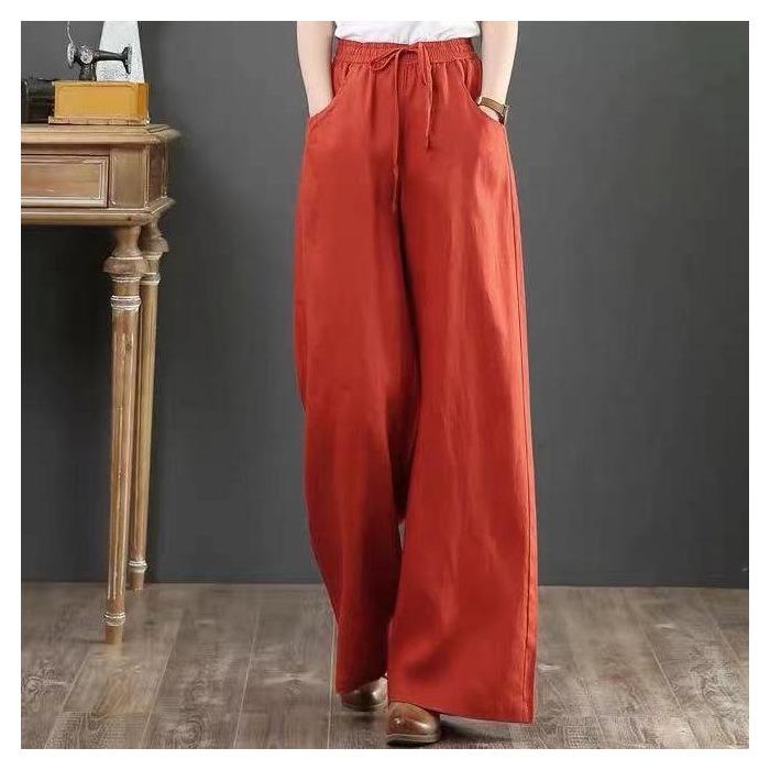 Women's High-Waist Wide-Leg Linen Pants, Plus Size, Floor-Length for Spring/Summer