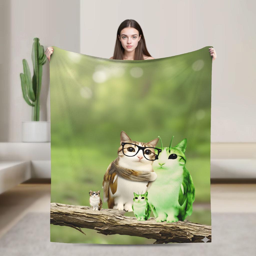 Miauw Kat Uil Bellen Telefoon Thema Warme Gezellige Deken Esthetische Reis Plaid Home Decor Flanellen Sprei Bank Bed Cover