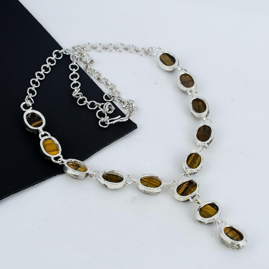 Beautiful Tiger Eye Gemstone Handmade 925 Sterling Silver Necklace, Tiger Eye Silver Necklace For Wife, Unisex Necklace, Thanksgiving Gift