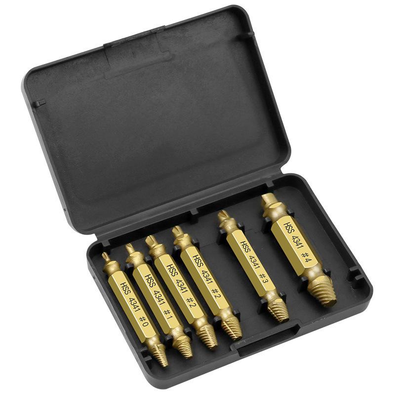 Gold HSS Screw and Nail Extractor Set with Plastic Box - 6-Pack