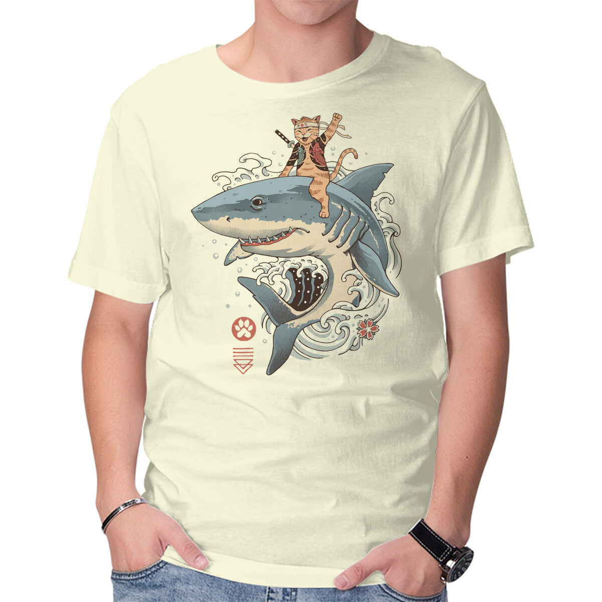 Unisex Crew Neck T-Shirt Catana Shark Graphic Short Sleeve Casual Tee XXXL