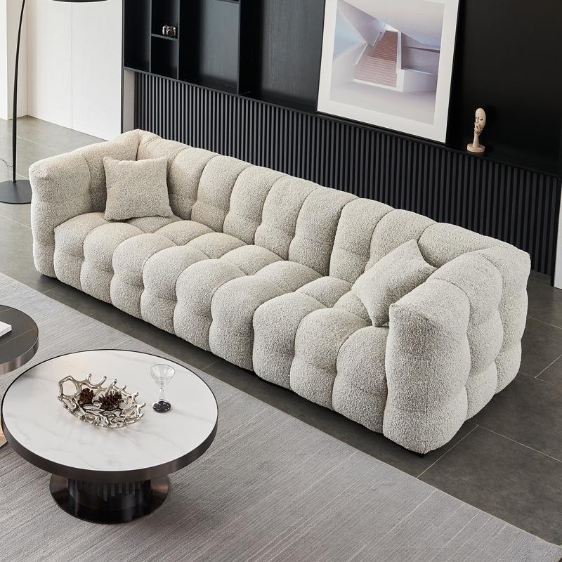 Light French Lambswool Marshmallow Sofa - Small Apartment Three-Seater, Customizable Luxury Living Room Furniture