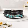 Bohemiskt wrap-armband för kvinnor, flerlagrat, PU-läder, turkos