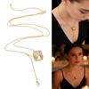Elegant Gold Plated Zircon Geometric Gourd Pendant Necklace For Women Winter Layering 48cm Long Neck Chain