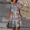 Plant Flowers Pattern Dresses Summer Women Clothing Fashion Plus Size Short Sleeve 3D Print Dress Casual Retro V-Neck Dress