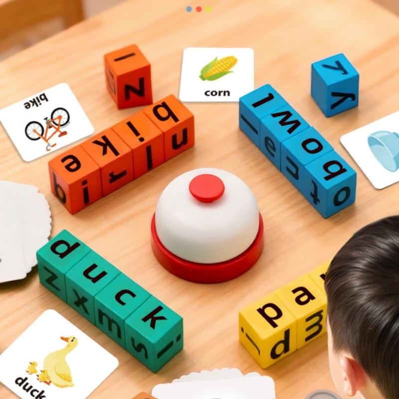 English Word Spelling Cubes Game Set Flash Cards Educational Toy for Kids Early Learning Classroom or Family Fun