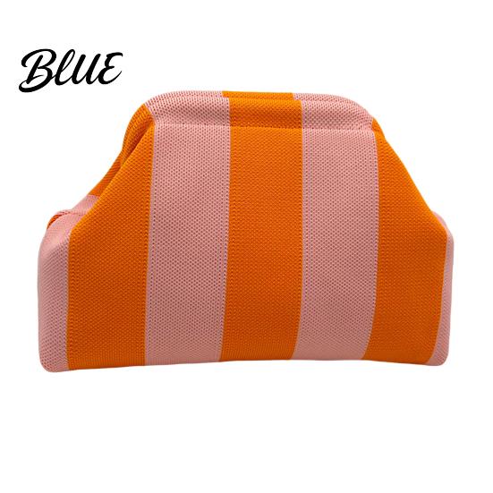 Beach Vacation Bag Woven Striped Clutch Purse for Woman Large Capacity Cosmetic Pouch Portable Knit Dumpling Bag Kiss Lock Handbag Evening,