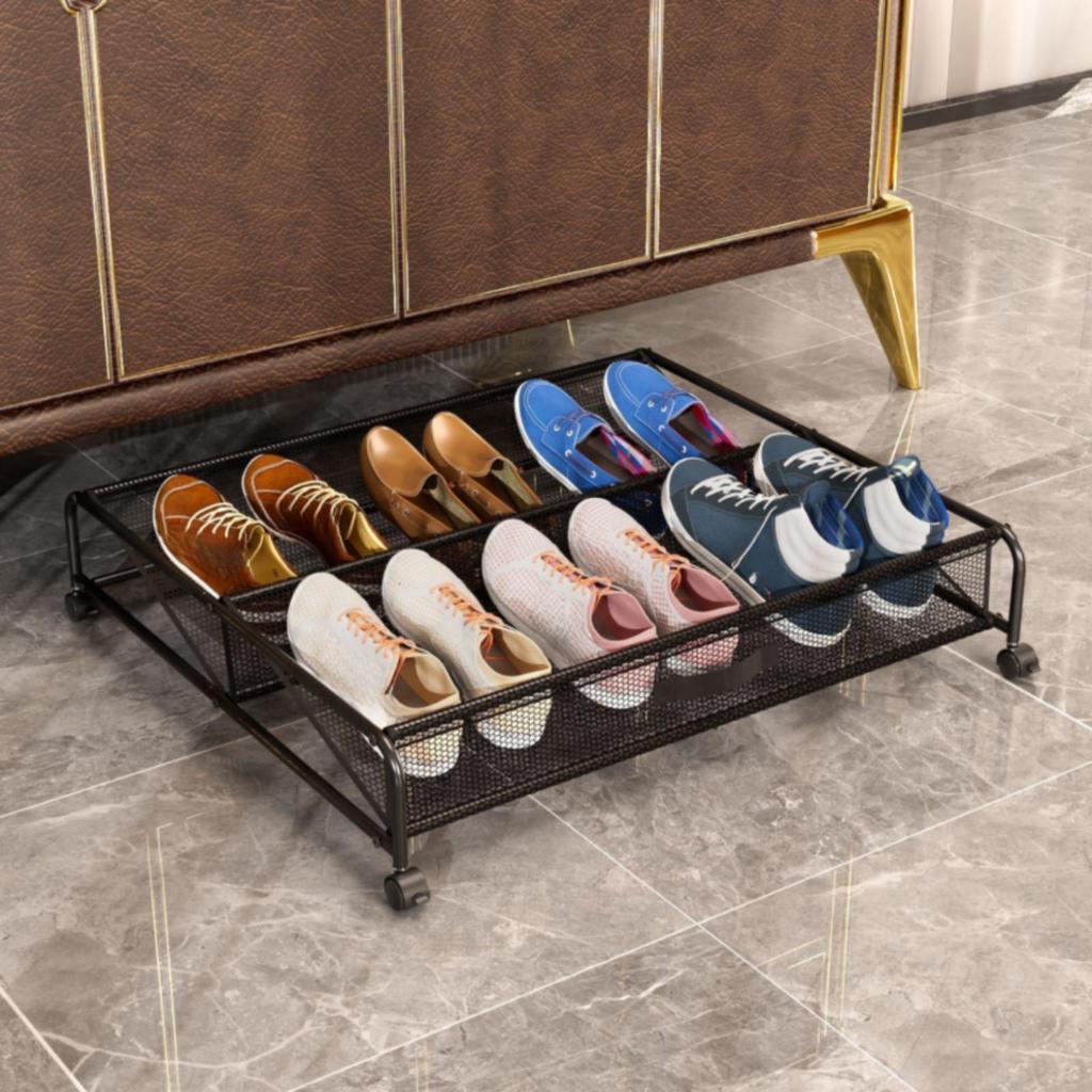 Rolling Shoe Storage Organizer Metal Mesh for Bedroom