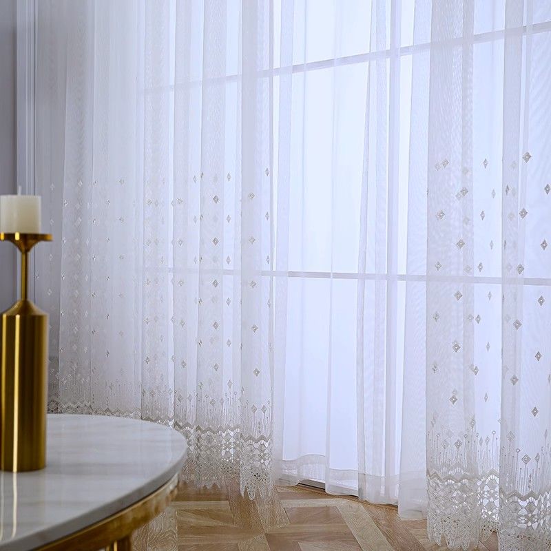 Nordischer Stickerei-Gaze-Vorhang, weißes Garn, transparentes Balkongarn, Wohnzimmer, Schlafzimmer, Erkerfenster, Stickerei, Fenstergitter