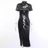2025 New Collection Vintage Dark Gothic Chinese Knot Buttons Short Sleeve Dress Chinese Style High Waist Split Dragon Print Slim Cheongsam