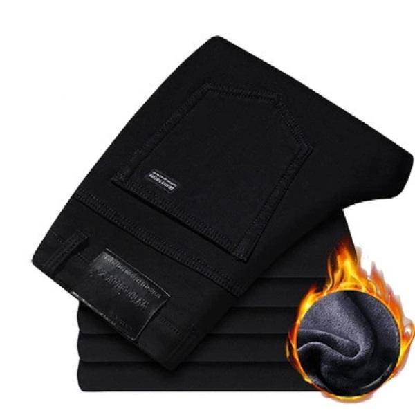 

Winter Fleece Casual Pants Men s Straight Slim Thick Warm Male Business Fashion Casual Elastic Comfort Velvet Trousers 29 чёрный