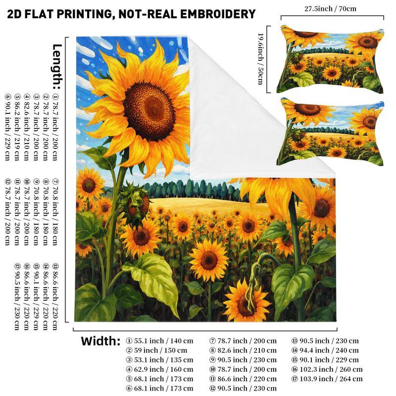 3-Piece Bedding Pillowcase Quilt Cover Set Sunflower Field 2D Digital Printing Suitable for Bedroom Hotel Dormitory Decoration