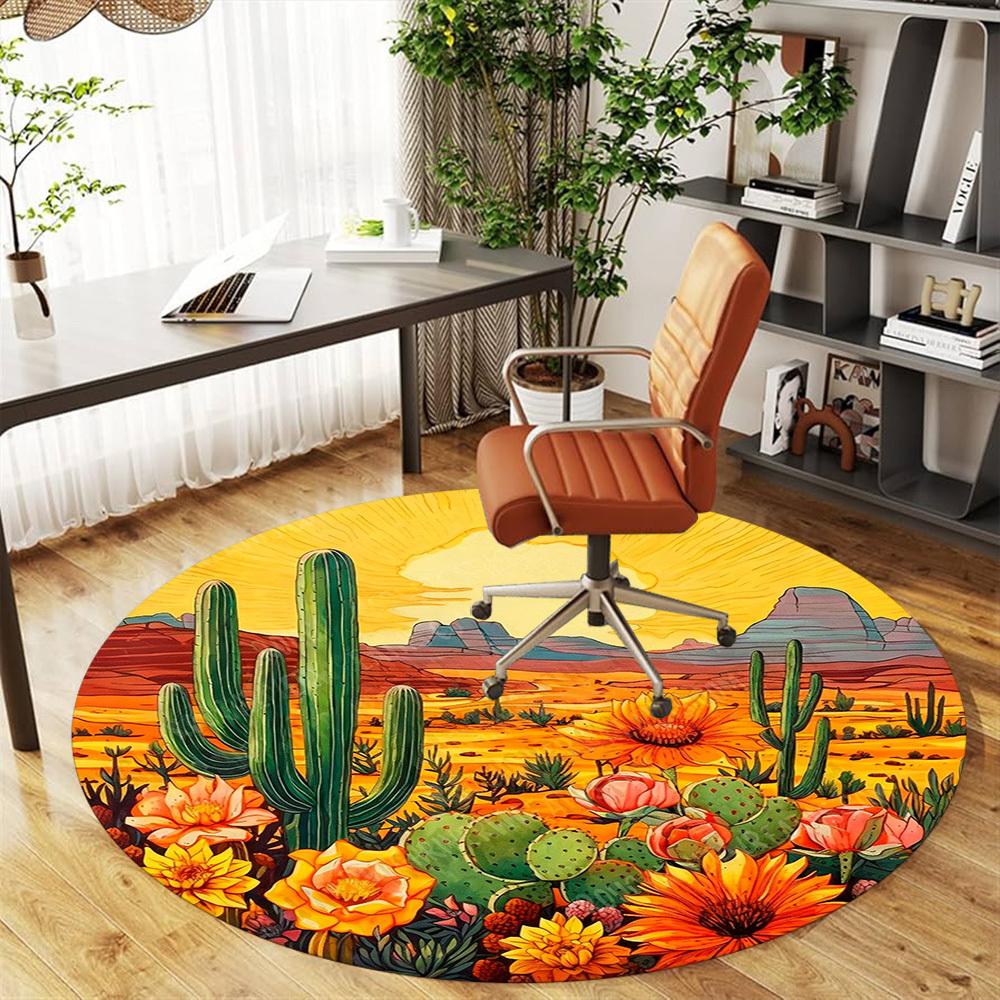 1PC cactus desert Office Round Area Rug, Under Office Chairs Bedroom Living Room Home Decor, Carpet for Office -1110165