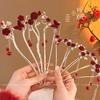 Red Chinese Flower Tassel Hairpin for Women's Updo