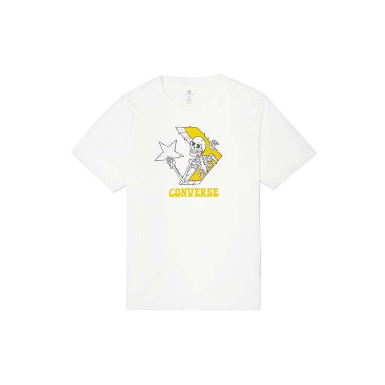 Men s Converse Skeleton Printing Knit Round Neck Short Sleeve White 10022195-A01 M