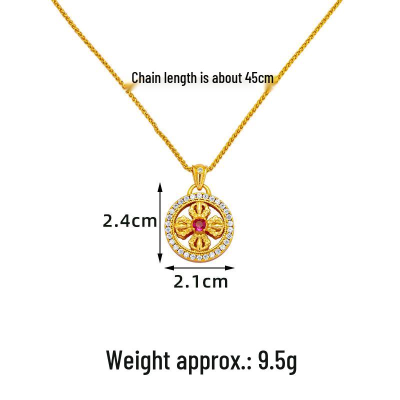 Diamond-Studded Vajra Cross Disc Pendant Women's Gold Necklace - Retro, Long-Lasting, Non-Fading Jewelry