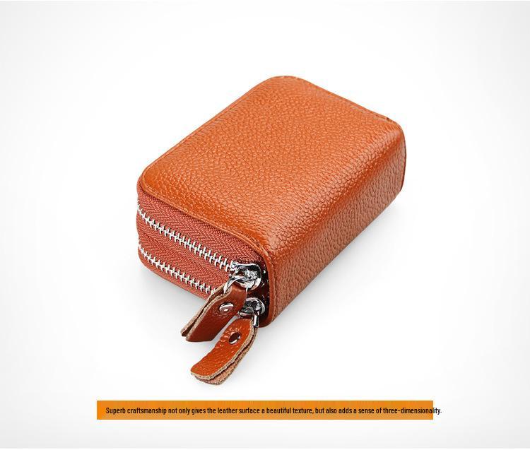 Anti-Magnetic RFID Cowhide Accordion Card & Coin Holder - Korean Style