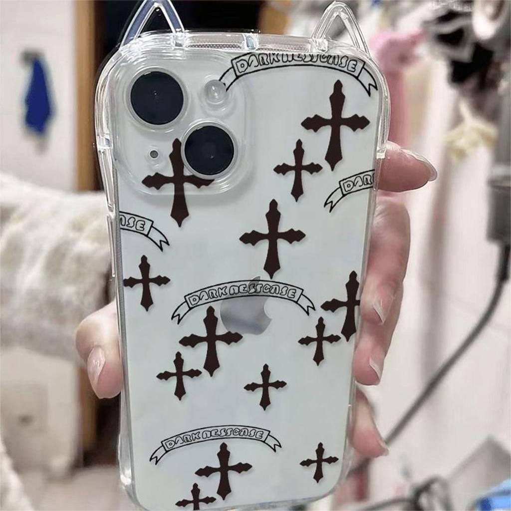 Hollow Cat Ears Transparent and Cute for Apple 16pro Mobile Phone Case for Apple Mobile Phone Protective Case Lanyard Protective Case Ins