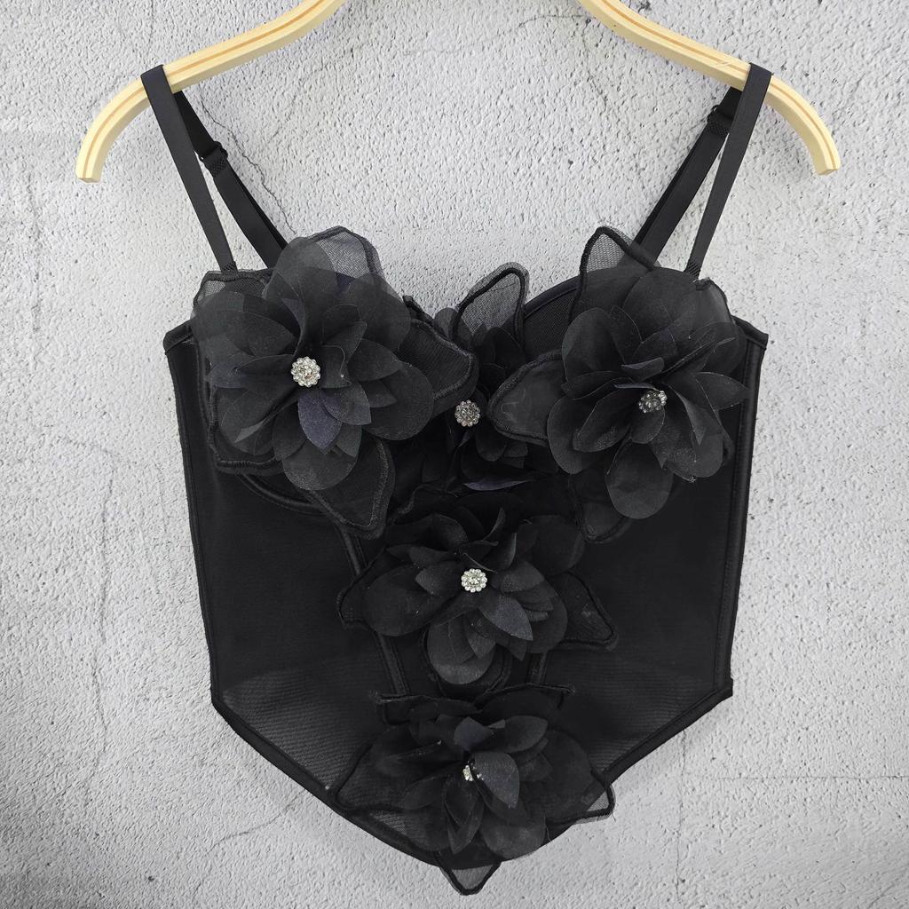 3D floral halter top sleeveless halter top for women spring/summer slim-fit inner layer design-driven short-sleeve outerwear wrap top Camis Tank Tops
