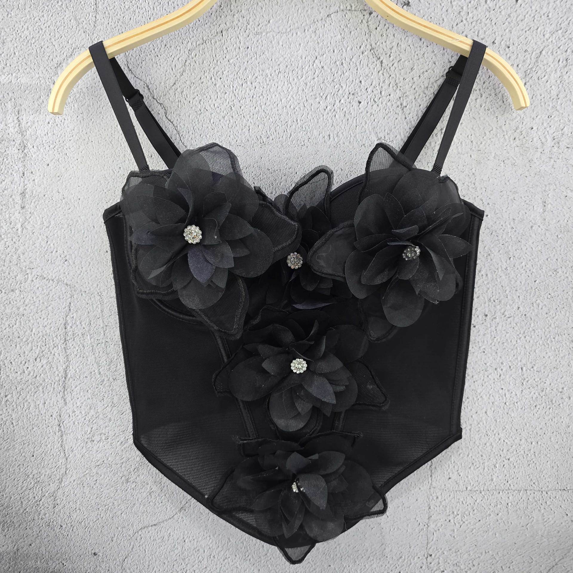 

3D цветочный топ-халтер без рукавов для женщин весна/лето облегающий дизайн внутреннего слоя ориентированный на дизайн с коротким рукавом верх-запашной топ майки 40/90 чёрный