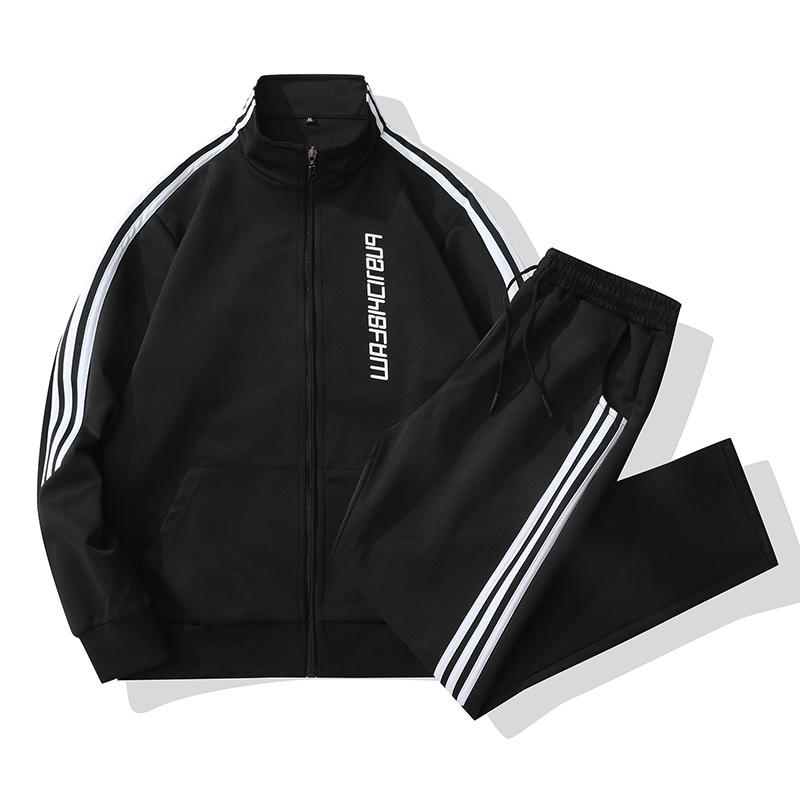 

Спортивный костюм мужской осенний эластичный спортивный костюм для улицы весенне-осенний спортивный костюм с длинным рукавом воротник-стойка кардиган повседневный костюм для бега M чёрный