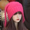 Knitted Women Beanie Hat Solid Color Plush Skull Cap All-match Rabbit Ear Hats  Streetwear