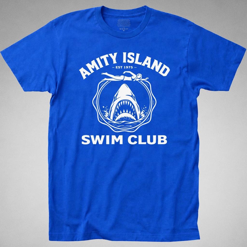 Jaws AMITY ISLAND SWIM CLUB T-SHIRT tee 1975 quint boat fishing shark hooper