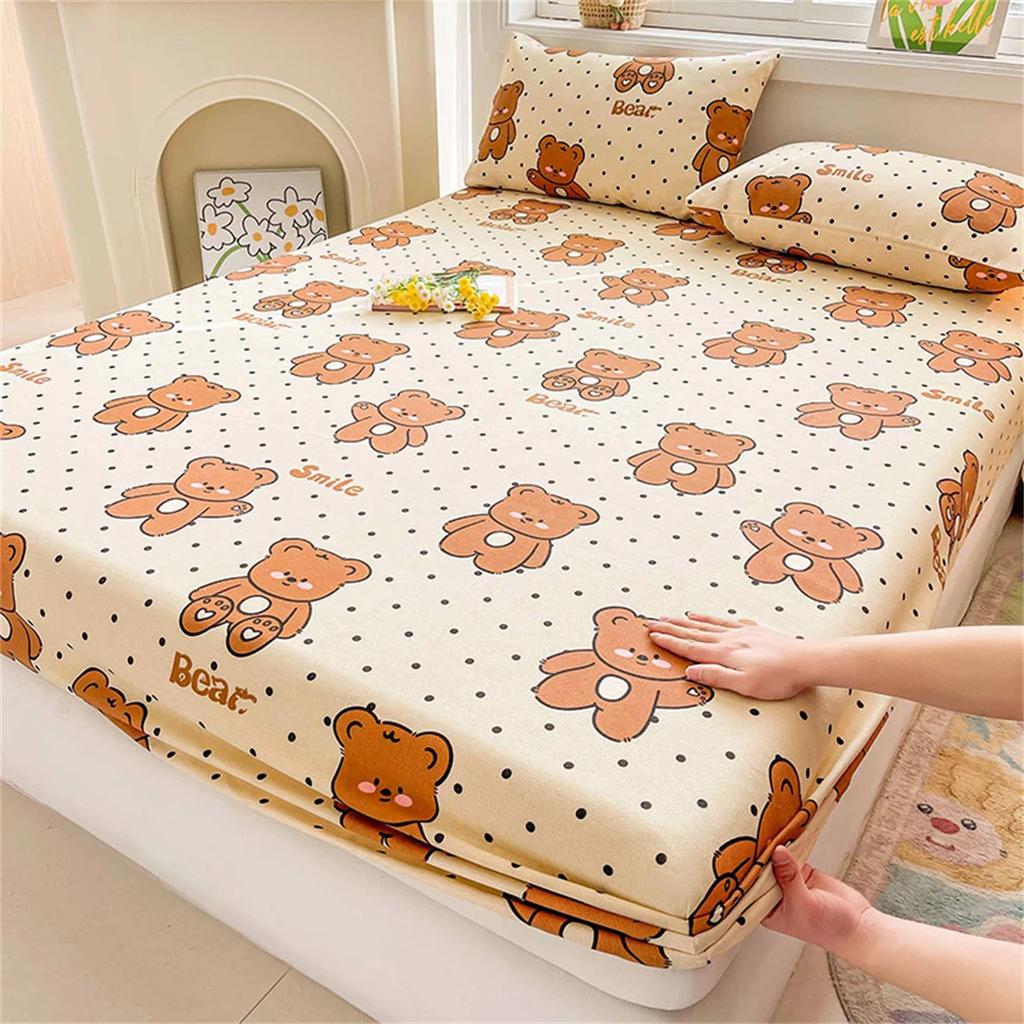 Little Bear Cute Microfiber Cartoon Bedding Set Single Fitted Sheet Set 2 Pcs,Includes 1 Fitted Sheet and 1 Pillowcases 75*50cm