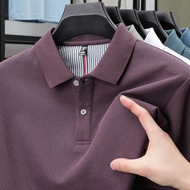 100% Pure Cotton Short Sleeved Men's Polo Shirt Summer Boutique Fashion High-quality Top Solid Color Collar Back Striped T-shirt