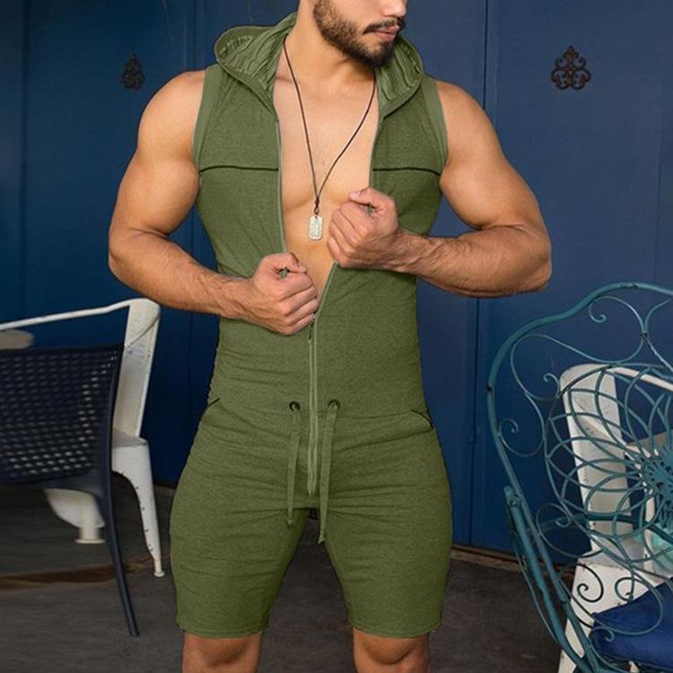 Men's New Casual Jumpsuit Men's Hooded Outerwear Sporty Sexy Jumpsuit