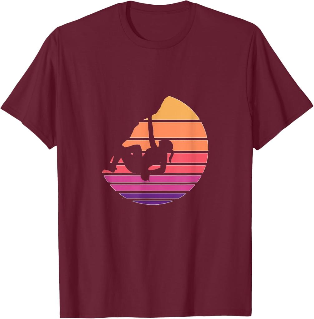 Rock Climbing Sunset Retro Vintage Graphic Tee Men Women Cotton Short Sleeve TShirt Outdoor Sports