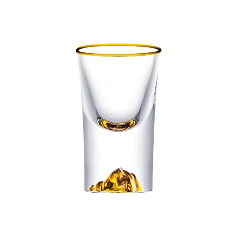 6PCS Crystal Liquor Spirits Shot Glasses Gold Foil Rim Mountain Wine Glass Vodka Whisky Bar Brandy Snifters Bullet Cups