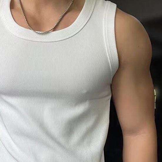 Men Vest Crew Collar Sleeveless Summer Tops Pure Color Ribbed Sport Camisole Lightweight Breathable Quick-Drying Tank Tops