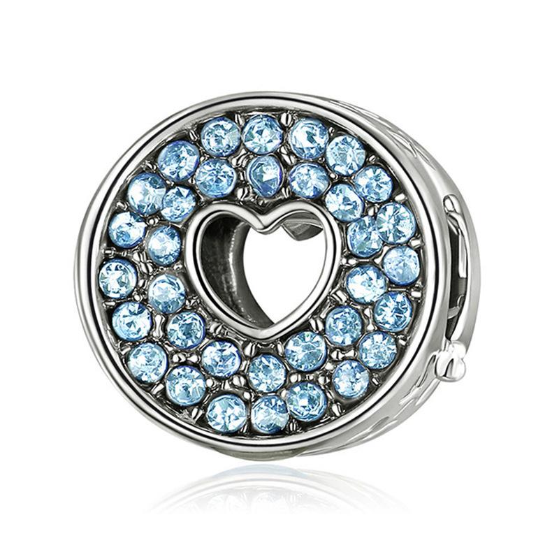 New Silver Plated Blue Diamond Alloy Large Hole Charm Beads For DIY Bracelet Necklace Jewelry Accessories Gifts