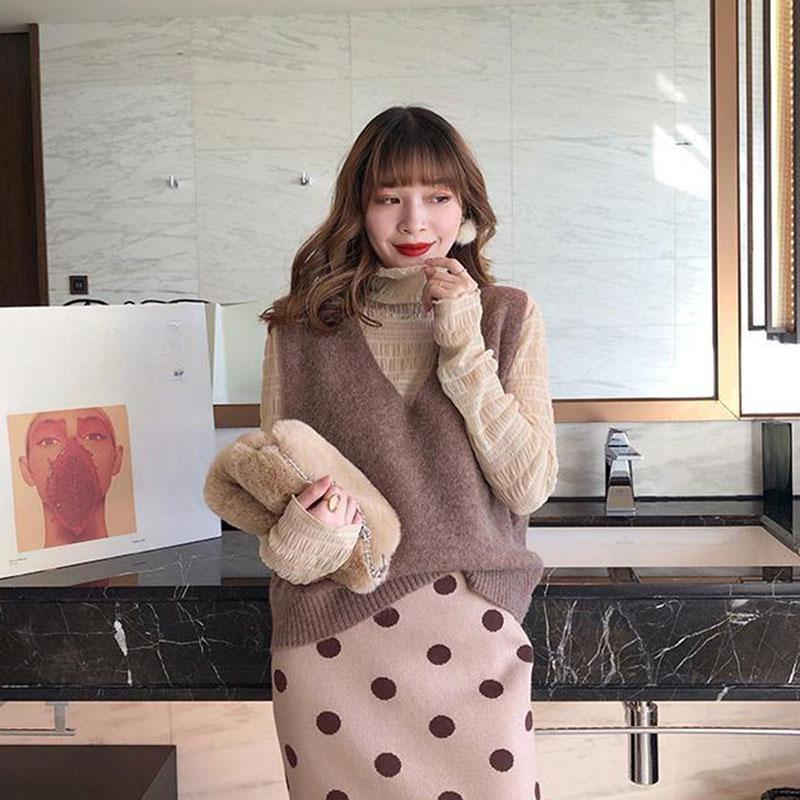 Spring and Autumn Fashion All-match Vest Women's Short Knit Waistcoat Solid Color Sleeveless Women's Sweater