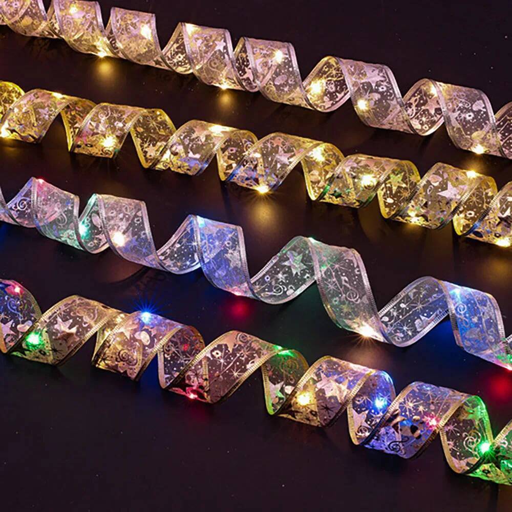 Christmas Tree Decoration LED Ribbon Fairy Lights Merry Christmas Decorations Home DIY Bows Light String Navidad New Year Decor