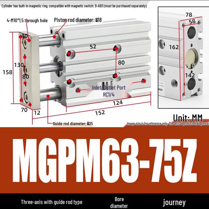 Compact Three-Axis Pneumatic Guided Rod Cylinder 12/16/20/25/32-10/20/40/50/75z