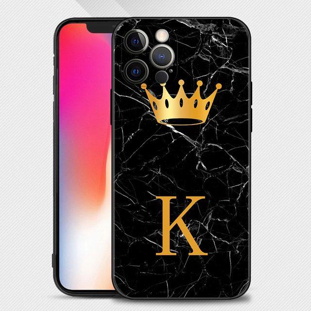 Gold Crown Letter Queen Phone Case For Iphone 14 13 12 11 Pro Max Xs Max Xr X 7 8 Plus 12 Mini 6s Silicone Black Shell